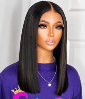 Perruque Bob sans colle avec closure HD en cheveux Remy 100% alignés dans le sens des cuticules, qualité 12A, double trame machine, densité 180%, bonnet 10, 16 pouces