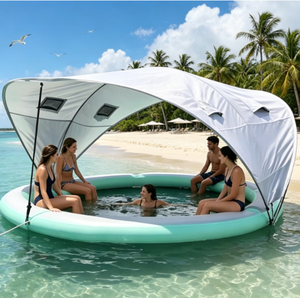 Hamac flottant gonflable avec auvent et fond en maille, pour la détente familiale en mer, en rivière, en piscine, pour les vacances - Product Image 1