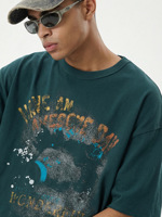 T-shirt imprimé en coton effet polaire vintage, faible MOQ, nouvelle collection, design original, streetwear, col rond, manches courtes