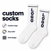 Chaussettes de sport personnalisées couleur équipe, tricotées en blanc avec slogan sportif bleu, logo brodé, échantillonnage rapide, chaussettes de sport sur mesure