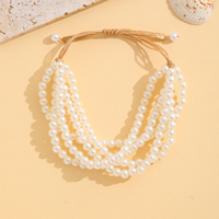 Bracelet en perles tendance à 5 brins, réglable, en macramé, avec nœud coulissant, imitation perles, bijoux superposés, cadeau pour femme