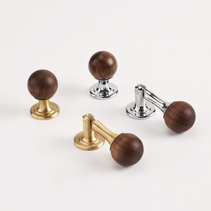 Vintage Solid Walnut Wood Brass <strong>Knobs</strong> Handles Hotel Furniture Wardrobe Cabinet <strong>Door</strong> Drawers Spherical Handles Pulls - Product Image 2