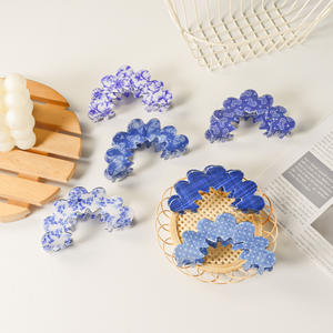 Designer donna accessori per capelli fiore nuvola Jumbo marmo onda porcellana colore ceramica acrilico bianco fermaglio per capelli blu - Product Image 3