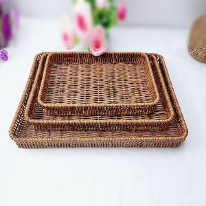 Rectangular <b>Plastic</b> Rattan Basket Stackable Storage Tray For Fruit Bread Snack Display - Product Image 3