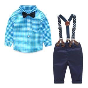 Ensembles de Vêtements Printaniers en Coton pour Bébés Garçons : Haut à Manches Longues à Carreaux, Chemise avec Nœud Papillon, Barboteuse et Pantalon à Bretelles Y10695 - Product Image 1