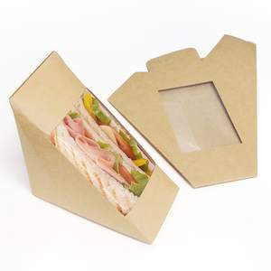 Cajas de papel Kraft triangulares hechas <span class=keywords><strong>a</strong></span> mano personalizadas para sándwich, embalaje para llevar, contenedores de sándwich personalizables - Product Image 5