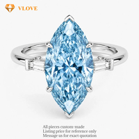 Anillo de Diamante Azul Ovalado Cultivado en Laboratorio, Oro de 14K, Piedras Laterales Marquise, Anillo de Compromiso Solitario, Joyería Fina Personalizada para Mujer