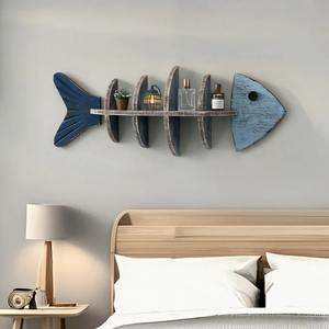 Étagère murale décorative en bois en forme de poisson, support flottant <span class=keywords><strong>pour</strong></span> salon, chambre, intérieur de maison de style côtier, à fixer au mur - Product Image 1