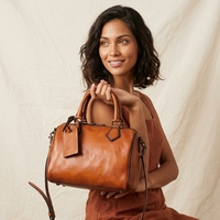 Bolso Boston de Cuero Genuino Vintage, Resistente al Agua, para Mujer, con Asa Superior, Correa de Hombro Ajustable, Color Cognac
