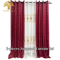 Lot de 3 rideaux occultants jacquard à œillets, motif floral européen, en polyester, prêts à poser, pour l'Afrique – Économie de coûts