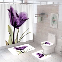 Ensemble de rideaux de douche en polyester avec motif floral personnalisé en 3D imprimé numériquement, tapis en polaire 180*180cm, vente en gros
