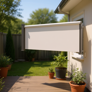 Auvent latéral rétractable crème 39,4x118,1 pouces, commande manuelle, abri extérieur mural, cadre en aluminium, tissu polyester - Product Image 2