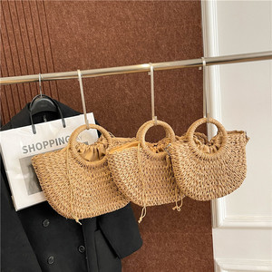 <span class=keywords><strong>Borsa</strong></span> a Mezzaluna in Stile Bohémien Intrecciata a Mano in Rattan con Chiusura a Coulisse per Donne, Ideale per Vacanze Estive in Spiaggia - Product Image 6