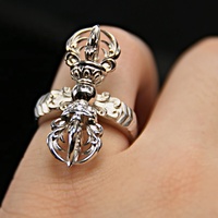 Bouddhisme tibétain luxe sacré 925 argent plaqué platine Vintage bouddha et hindouisme Vajry pilon anneau pour femmes hommes cadeau