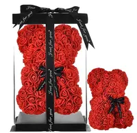 Red Rose Bear with Heart Gift Box, Preserved Flowers