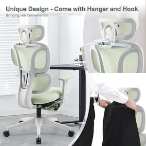 High Back Mesh Ergonomic Office Chair, Reclining <b>Desk</b> Chair with Footrest, Coat Hanger, Lumbar Support & Sponge Seat - Product Image 5