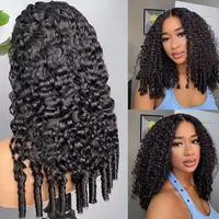 Perruque mi-tête bouclée birmane en cheveux humains de 20 pouces avec pointes en spirale, couleur naturelle, sans colle, sans dentelle, prête à porter, idéale pour les débutantes
