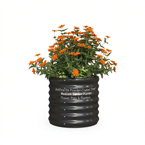 Jardinière de jardin moyenne en acier thermolaqué anthracite, pots à fleurs d'extérieur - Product Image 1