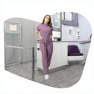 Women Purple Scrub <b>Jumpsuit</b> <b>With</b> Cargo <b>Pockets</b> Hospital Uniform <b>Wide</b> <b>Leg</b> One Piece Nursing Workwear - Product Image 3