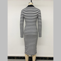 Robe Midi Moulante à Col Polo Rayé et Manches Longues pour Femme, Collection Automne 2026, Style Business Décontracté pour le Travail
