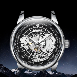 Montre mécanique Mark Fairwhale pour homme, heure mondiale, 24 fuseaux <span class=keywords><strong>horaires</strong></span>, cadran squelette, acier inoxydable, lumineuse, montre sport à bracelet FW-6062 - Product Image 1