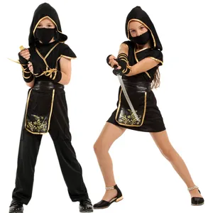 Disfraz de ninja de oro negro para niños y niñas, disfraz de samurái japonés para Halloween, 2017
