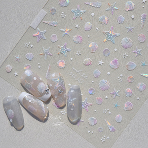 TSZS 5D Starfish Shell <strong>Nail</strong> Art <strong>Stickers</strong> Self-adhesive INS Laser White Ocean Shell <strong>Nail</strong> Art Decals Charms for <strong>Nails</strong> - Product Image 3