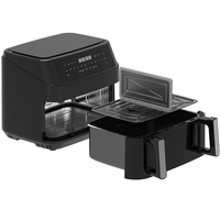 Friteuse à air électrique moderne en plastique à double panier, sans huile, sans fumée, antiadhésive, avec fenêtre de visualisation et écran tactile LED