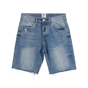 Pantaloni Jeans corti da uomo lavati con acido personalizzati pantaloni larghi larghi e consumati pantaloni di alta qualità con strappi corti Jeans