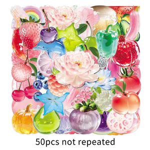 50Pcs Transparent Mignon Fruits Autocollants Décoratifs <span class=keywords><strong>pour</strong></span> Fenêtre Décor Dessin Animé Scintillant <span class=keywords><strong>Translucide</strong></span> Alimentaire <span class=keywords><strong>Autocollant</strong></span> - Product Image 5