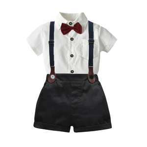 2025 été Graduation costume deux pièces pour garçons <span class=keywords><strong>chemise</strong></span> formelle blanc pur avec nœud <span class=keywords><strong>papillon</strong></span> et short à bretelles vêtements pour enfants - Product Image 6