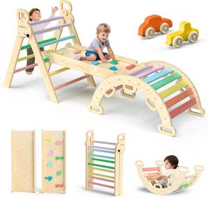 Su misura in legno lucido Montessori arrampicata triangolo rampa con scala per bambini pieghevole esercizio struttura per parco giochi - Product Image 2