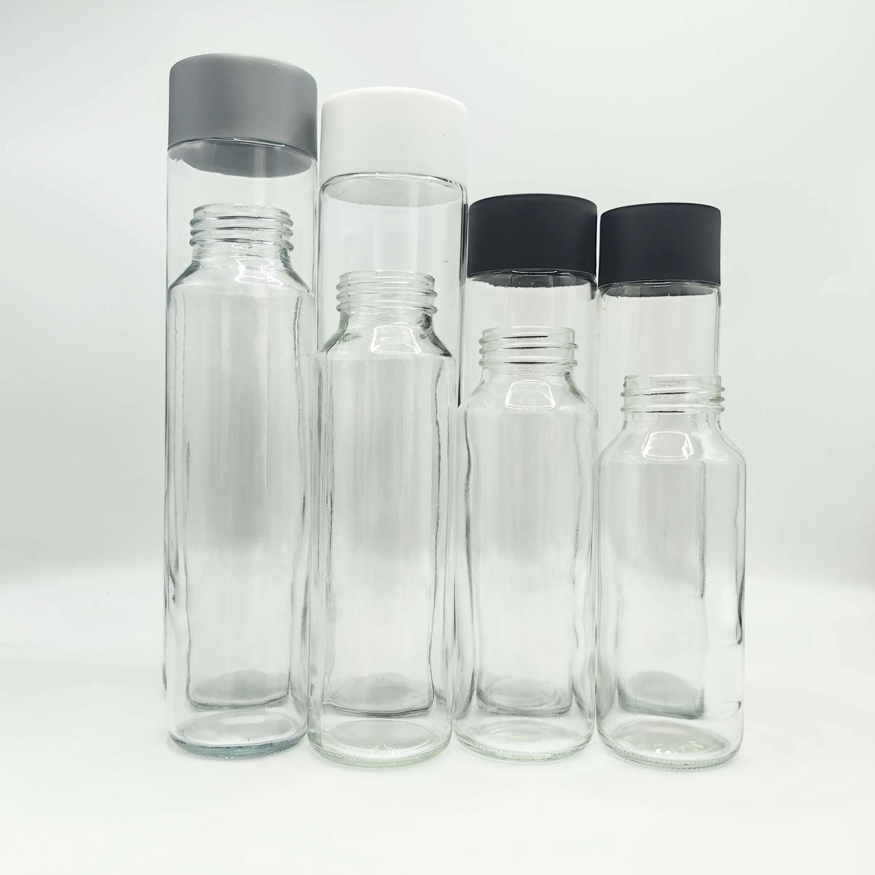 Garrafa de vidro voss vazia transparente por atacado para suco, água, leite, bebidas, refrigerantes e refrigerantes com tampa de plástico