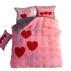 Juego de ropa de cama de terciopelo para niña, juego de ropa de cama de franela rosa con diferentes tipos de impresión, 4 piezas - Product Image 1