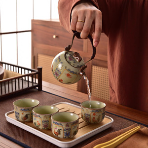 Ensemble tasse et plateau à thé Kung Fu <span class=keywords><strong>en</strong></span> <span class=keywords><strong>terre</strong></span> <span class=keywords><strong>cuite</strong></span> grossière avec petite poignée Théière pour le voyage et le camping Théière - Product Image 1