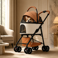 Poussette portable pour animaux de compagnie avec grand panier inférieur, roues en EVA, auvent en maille respirante pour chats, chiens de petite et moyenne taille