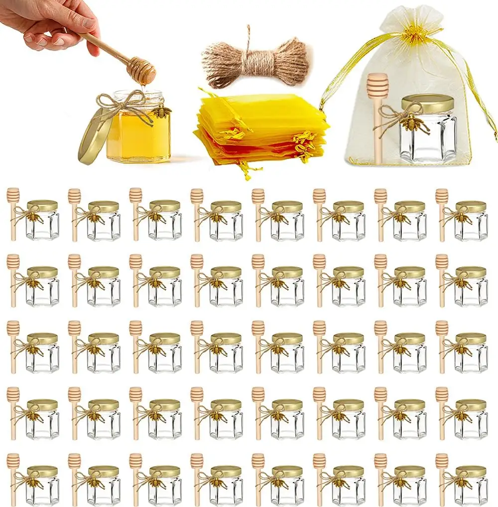 1.5oz Mini miele di vetro con adesivi delle api, sicuro e facile da pulire, il barattolo di vetro più popolare per le famiglie