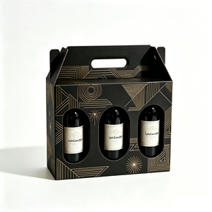 Custom Logo Corrugated Board Wine Carry Box with Die-Cut Handle & <b>Window</b> Rigid Recyclable Paper Box for Wine Gift OEM Wholesale - Product Image 1