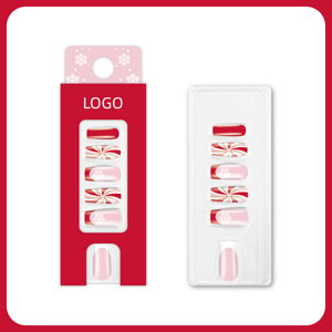 24 <span class=keywords><strong>faux</strong></span> ongles à presser en ABS rouge et <span class=keywords><strong>rose</strong></span>, design long carré, motif rayures de Noël, réutilisables, pour les fêtes - Product Image 3