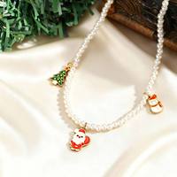 Cadeau de Noël Boho Émail Arbre Claus Xmas Charms En Gros Perles Perlées Collier Ras Du Cou pour Femmes Enfants