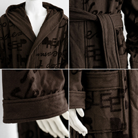 Peignoir en coton jacquard éponge avec capuche, marron épais, pour la maison et le spa, longueur mollet, pour homme, vêtement de nuit, logo personnalisé