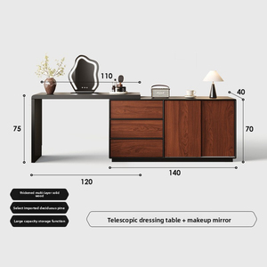 Coiffeuse Vintage brun rougeâtre commode intégrée <span class=keywords><strong>noyer</strong></span> bois Grain coin stockage extensible réglable vanités - Product Image 5