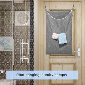 X-Large Door Hanging Laundry <b>Hamper</b> Bag Grey Foldable Rectangular With Hooks For Clothes <b>Storage</b> Behind Doors On Walls - Product Image 3