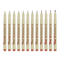 Stylo à dessin de couleur marron avec stylo de marquage de ligne LT-112-12 à 12 plumes