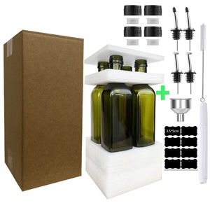 Dispensador de aceite de oliva de vidrio verde, aceitera y vinagrera <span class=keywords><strong>con</strong></span> vertedores y embudo, decantador de aceite de oliva para cocina - Product Image 1