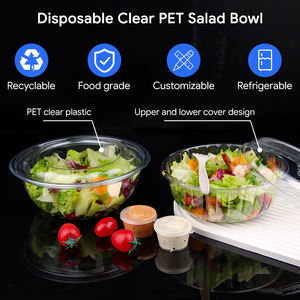 Mangkuk Salad plastik sekali pakai, mangkuk Salad plastik sekali pakai, dapat digunakan kembali transparan dengan tutup, wadah kemasan makanan - Product Image 4