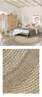 Tapis en laine et jute de Nouvelle-Zélande fait main, style minimaliste naturel, décoration intérieure, taille et forme personnalisées, tapis tissé à la main avec bordure à franges