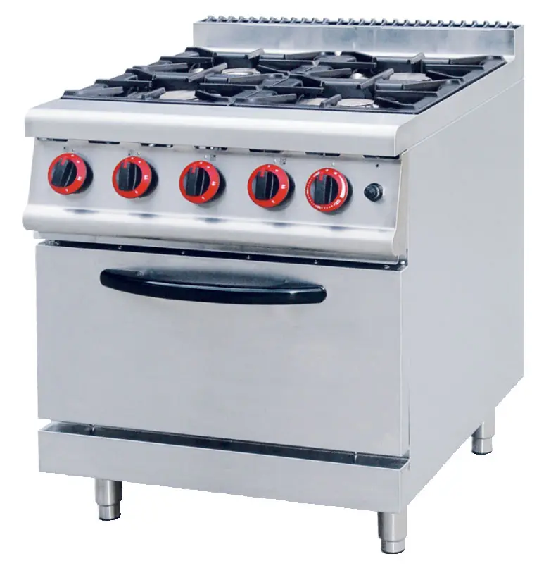 उच्च गुणवत्ता वाले वाणिज्यिक रसोई में ओवन के साथ गैस रेंज स्टोव 4 बर्नर का उपयोग किया जाता है