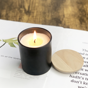 Bougie parfumée en verre noir 6oz logo en bois <span class=keywords><strong>d</strong></span>écoratif bricolage de soja en cire de Chine avec logo personnalisé vente en gros - Product Image 6