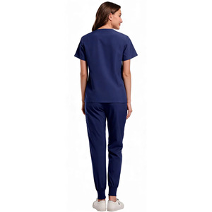 Daoyi Women's <b>Scrub</b> Set Navy <b>Blue</b> V-Neck Short Sleeve Medical Uniform Workwear For Hospital Dental Use - Product Image 2